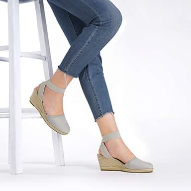 DREAM PAIRS Women's Grey Closed Toe Elastic Ankle Strap Espadrilles Wedge Sandals Size 5.5 M US Amanda-1 - Image 5