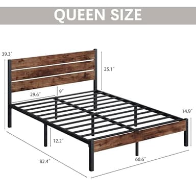 Fluest Queen Bed Frame with Headboard and Footboard, with Under Bed Storage, All-Metal Support System, No Box Spring Needed, Easy Assembly,Rustic Brown - Image 6
