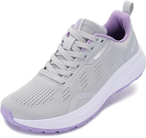 BRONAX Womens Wide Tennis Shoes Mesh Lace up Running Fitness Size 7w Sports Breathable Female Footwear Walking Rubber Sole Outdoor Athletics Sneakers Grey and Purple 38 - Image 1