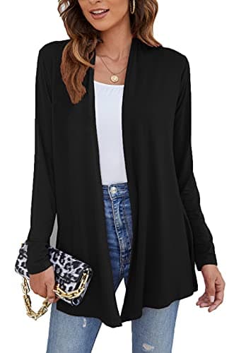 Ladlop Summer Cardigans for Women Lightweight Long Sleeve Casual Loose Cardigan Sweaters Fall Dusters (Black, L) - Image 1