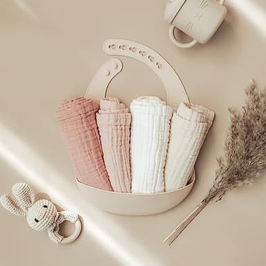 Konssy Baby Muslin Washcloths 7-Pack, 100% Cotton Baby Bath Washcloths, Soft & Absorbent Wash Cloths and Burp Cloths for Newborn Kids Girls & Boys, 11x11 inches - Image 2