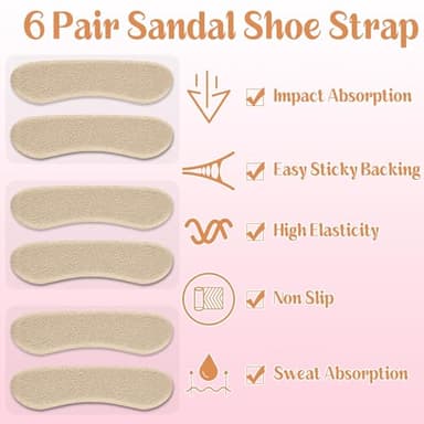 Cutecrop 6 Pair Sandal Shoe Strap Extender Heel Sandal Strap Cushion Strips Heel Grips Liner Insert for Shoes Too Big Preventing Slipping, Rubbing, Non-Slip(Beige) - Image 4