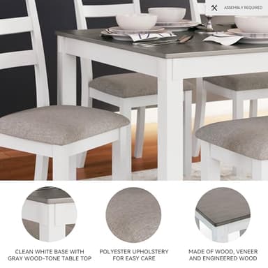 Signature Design by Ashley Stonehollow Modern Farmhouse Dining Table with Upholstered Chairs and Bench, Set of 6, White & Gray - Image 3