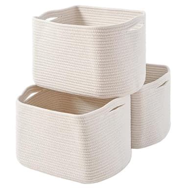 ICERZCZ Storage Baskets for Organizing Shelves, Woven Cotton Rope Bins for Baby Nursery Organization, Book Toy Towel Organizer, 15"x11"x9.5", 3 Packs, Off White - Image 1