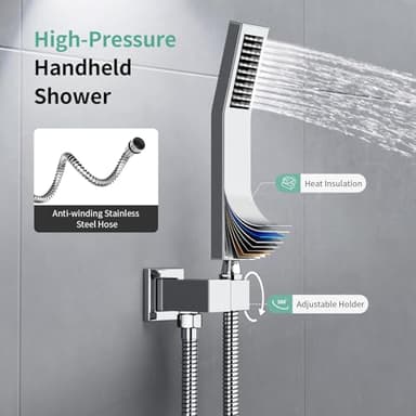 SR SUN RISE Shower System with Push Button Diverter, Ceiling Mounted Luxury 10 Inch Rain Shower Head with Handheld Spray, High Pressure Shower Faucet Combo Set with Rough-in Valve, Polished Chrome - Image 7