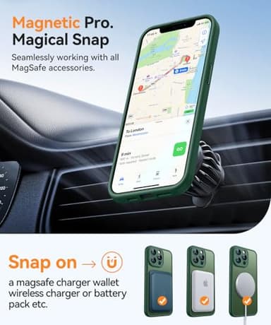 CANSHN Magnetic Compatible with iPhone 13 Pro Case, Upgraded [Full Camera Protection] [Compatible with Magsafe] [Translucent Matte] Shockproof Protective Phone Case Cover 6.1 Inch - Deep Green - Image 4