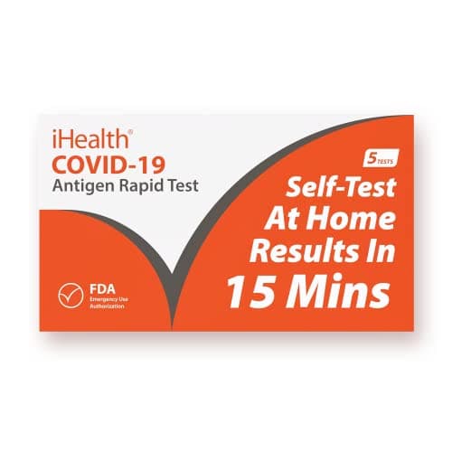 iHealth COVID-19 Antigen Rapid Test, 1 Pack, 5 Tests Total, FDA EUA Authorized OTC at-Home Self Test, Results in 15 Minutes with Non-invasive Nasal Swab, Easy to Use & No Discomfort - Image 1