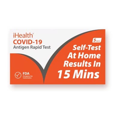 iHealth COVID-19 Antigen Rapid Test, 1 Pack, 5 Tests Total, FDA EUA Authorized OTC at-Home Self Test, Results in 15 Minutes with Non-invasive Nasal Swab, Easy to Use & No Discomfort - Image 1