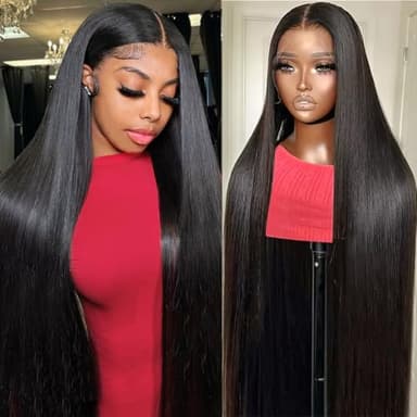 AUOU 13x6 Lace Front Wigs Human Hair Pre Plucked 34 Inch Straight HD Lace Front Wigs Human Hair 200 Density 13x6 Frontal Wigs Human Hair with Baby Hair Straight Glueless Wigs Human Hair for Women - Image 1