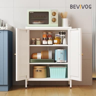 Bevivog Metal Bathroom Floor Storage Cabinet,Small Storage Sideboard with 2 Doors and 2 Adjustable Shelves,Modern Storage Freestanding Organizer Rust-Proof Locker,Living Room,Hallway,White - Image 7