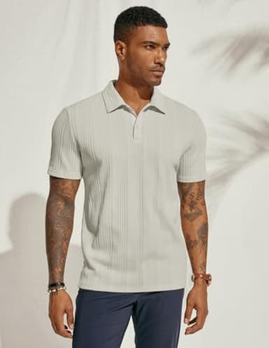 PJ PAUL JONES Mens Short Sleeve Polo Shirts Lightweight Textured Polo Shirts for Summer - Image 4