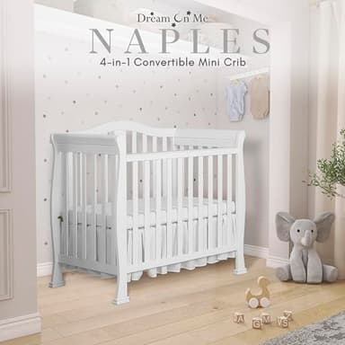 Dream On Me Addison 4-In-1 Convertible Mini Crib In White, Greenguard Gold Certified, Non-Toxic Finishes, Built Of New Zealand Pinewood, Comes With 1” Mattress Pad - Image 7