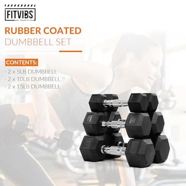 Hex Dumbbells Rubber Coated Hand Weights Set for Exercises and Fitness, Including 5lb, 10lb, 15lb Pair Set - Image 2