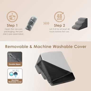 EHEYCIGA Curved Dog Stairs Ramp for Small Dogs 15.7" H, 3-Step Dog Steps for Couch Sofa and Chair, Pet Stairs for Cats, Non-Slip Balanced Pet Steps Indoor, Grey - Image 6