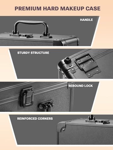 Qislee Makeup Box with A Detachable Lighted Mirror, Waterproof Travel Train Case, Cosmetic Organizer and Makeup Suitcase with Adjustable Dividers, Magnetic LED Mirror (Black) - Image 4