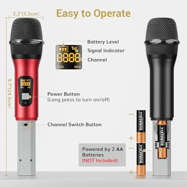 Wireless Microphone System, TONOR Professional Metal Cordless Karaoke Microphones, Handheld Dynamic Mic Set with Receiver for Party, Meeting, KTV, Church, DJ, Wedding, Singing, 200ft, TW820 Black &Red - Image 7