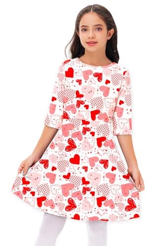 Valentines Dresses for Little Girls Love Heart Holiday Dress Funny Print Swing Midi Dress 5-6 Years - Image 4