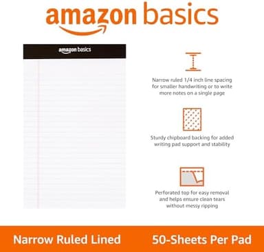 Amazon Basics Narrow Ruled Lined Writing Note Pad, 5 inch x 8 inch, White, 12 Count (12 Pack of 50 pages - Image 3