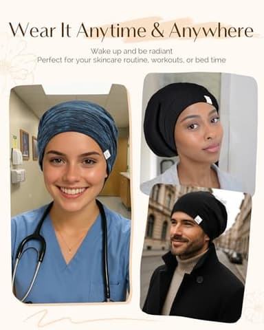 YANIBEST Silk Satin Bonnet Hair Wrap for Sleeping - Adjustable Stay on Silk Lined Slouchy Beanie Hat for Curly Hair and Braids - Image 5