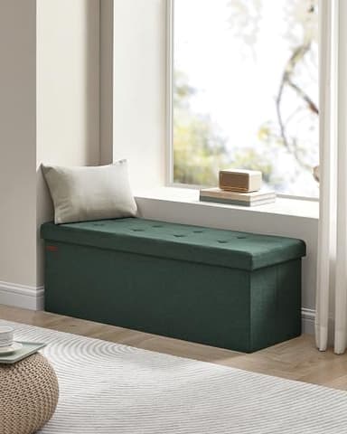 SONGMICS MAZIE Collection - 43 Inches Folding Storage Ottoman Bench, Ottoman Foot Rest, End of Bed Bench, Storage Chest, Load 660 lb, for Living Room, Bedroom, Entryway, Retro Green ULSF077C01 - Image 8