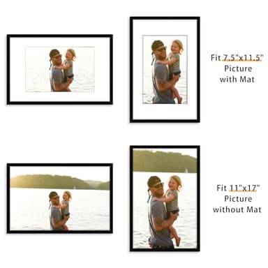 Picrit 11x17 Picture Frame Set of 12, Display 8x12 with Mat or 11x17 without Mat, Photo Frames for Wall Mounting Display, BLACK - Image 2