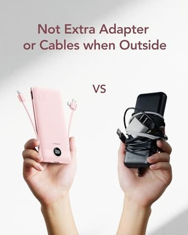 VEGER Portable Charger with Built-in AC Plug and Cables, All in One 10000mAh Ultra-Slim Power Bank, 15W Fast Charging for iPhone, Samsung, Android, Travel Essential (Crepe) - Image 7