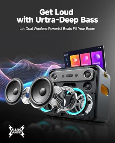 Ikarao Smart Karaoke Machine for Adults - with Lyrics Display, 32GB Karaoke Tablet, 2 Wireless Mics, Professional Karaoke System, 300W Peak Power, 4 DJ Lights, Karaoke Speaker for Any Occasion - Image 6