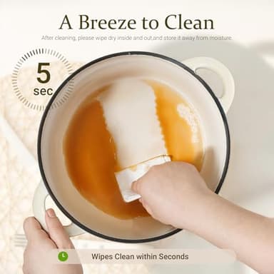 Overmont Enameled Cast Iron Dutch Oven - 7QT Pot with Lid Cookbook & Cotton Potholders - Heavy-Duty Cookware for Braising, Stews, Roasting, Bread Baking Cream White - Image 4