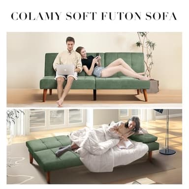 COLAMY Futon Sofa Bed-Fabric Small Couch, Small Lounge Convertible with 2 Cup Holders, Removable Soft Armrest, Adjustable Backrest for Dorm/Bedroom/College - Image 4