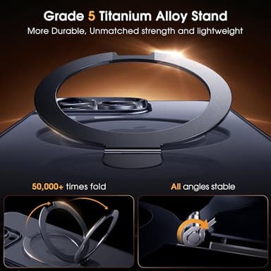 Alphex Titanium Stand Case for iPhone 16 Pro, Polished Black Titanium, Military Grade Drop Protection, Magnetic Stand, Slim 6.3 inch Phone Case - Image 2