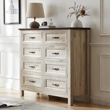 LINSY HOME Farmhouse 8 Drawers Dresser Chests for Bedroom, Wood Dresser Wide Chest of Drawers, Storage Dressers Organizer for Bedroom, Living Room,Hallway, SGS Certified - Image 6