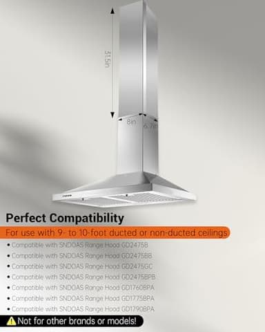 31.5" x 8" x 6.7" Range Hood Chimney Extension Fit for SNDOAS GD24 GD17, 31.5" Stainless Steel Range Hood Extension Duct Cover (Upper Piece) - Image 2