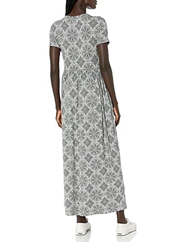 Amazon Essentials Women's Short-Sleeve Waisted Maxi Dress (Available in Plus Size), Grey Heather Tile Pattern, XX-Large - Image 2
