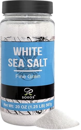 Soeos Sea Salt, Fine Grain, 20 Oz (1.25 Pound), Non-GMO, Nature Himalayan White Salt, Rock Salt for Grinder Refill (Pack of 1) - Image 1