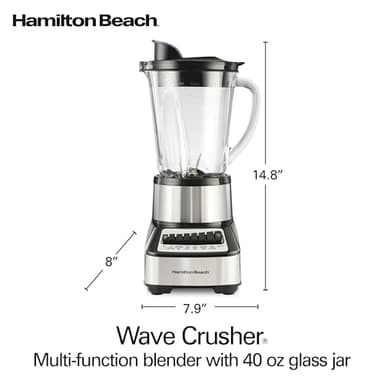 Hamilton Beach Wave Crusher Blender For Smoothies With 40 Oz Glass Jar and 14 Functions, Ice Sabre Blades & 700 Watts for Consistently Smooth Results, Black + Stainless Steel (54221) - Image 8