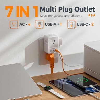 Multi Plug Wall Outlet Splitter, TESSAN Surge Protector 4 Outlet Extender with 3 USB Charger Blocks(2 USB C), 3-Sided Multiple Plug Expander for Home Office Dorm Room School Essentials - Image 3