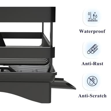 Yawinhe Dish Racks for Kitchen Counter, Space-Saving Drainers with Removable Utensil Holder, Drainboard and Spout, for Knives, Spoons, and Forks, Black - Image 5