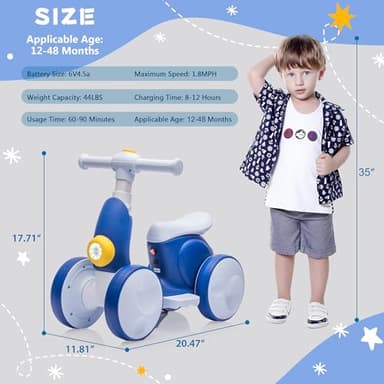 JoyRydz 6V Electric Baby Balance Bike with Bubble Machine,4 in 1 Toddler Balance Bike w/Remote Control for 1 Year Old Boys Girls Kids Bubble Bike Ride on Toys w/Powered Motor,Music,LED Lights (Blue) - Image 4