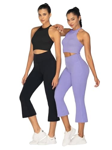 Sunzel Sunzfly Mini Flare Capris Leggings for Women, High Waist Bootcut Yoga Pants, Tummy Control Cropped Flared Workout Pant 21" Black X-Large - Image 6