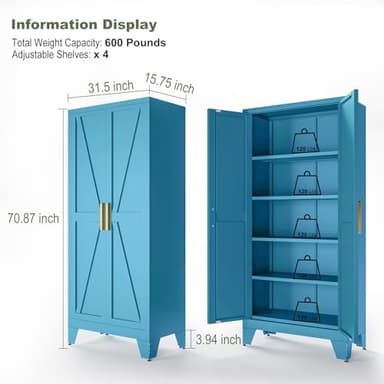 COFaR Home Farmhouse Storage Cabinet with Barn Door, Tall Kitchen Pantry Cupboard with Adjustable Shelves, for Dining Room, Bathroom, Living Room Blue - Image 2