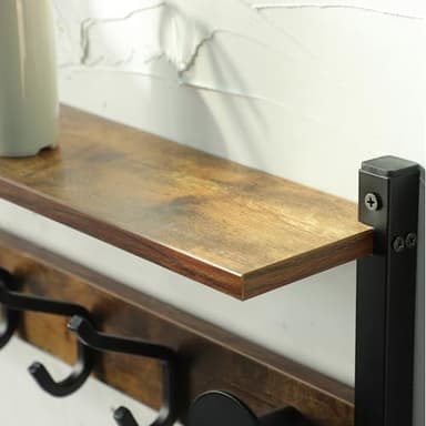 YIGII Wall Shelf with Hooks, Coat Rack Wall Mount with 7 Dual Metal Hooks, Wooden Floating Shelf Coat Hanger for Bedroom, Entryway, 24inch - Image 5