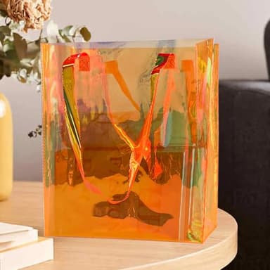 TotePrint Large Orange Holographic Tote Shopping Bag Waterproof Sandproof Iridescent Beach Totes Bags with Handle for Women (D2109-6 Orange) - Image 4
