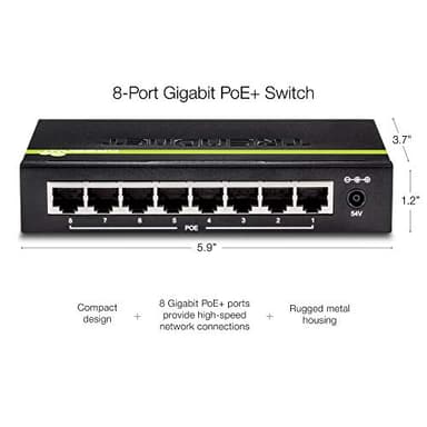 TRENDnet 8-Port PoE Switch, TPE-S44, Ethernet Splitter, 30W Power Budget, 1.6 Gbps Switching Capacity, 10/100Mbps, NDAA & TAA Compliant, Lifetime Manufacturer Protection - Image 3