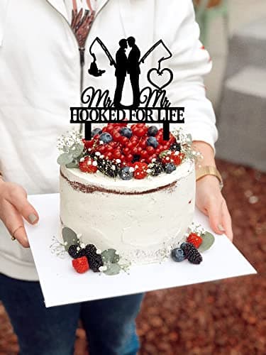 Gay Wedding Cake Topper - HOOKED FOR LIFE - Funny Fishing Gay Wedding Cake Topper, Mr & Mr Wedding Cake Topper (Fishing Gay) - Image 3