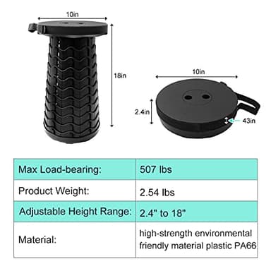 Coideal Retractable Folding Stool Upgraded - Portable Lightweight Collapsible Stool Telescoping Chair Seat Adjustable Height with Load 400 lbs for Adult Camping Travel Fishing Outdoor - Image 2
