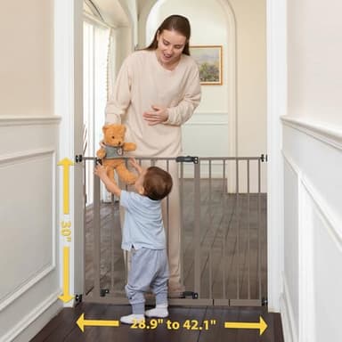 InnoTruth Baby Gate for Stairs 28.9-42.1" Wide, 30" Tall Easy Step Walk Through Expandable Dual Lock Dog Gates for The House, Metal Pressure Mounted Easy Install Pet Gate for Dogs, Brown - Image 2