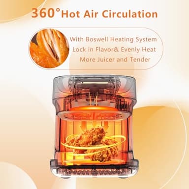 BOSWELL Glass Air Fryer, 4.5QT Transparent Fry Bowl, Circulating Heating, Non Toxic, Large Capacity Air Fryer Roast, Temperature Control Dishwasher Safe (Black) - Image 5