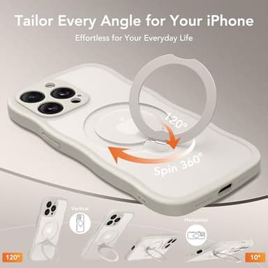 GolbinBox for iPhone 15 Pro Case,[Compatible with Magsafe][360°Magnetic Stand][Cute Wave Edge][18ft Military-Grade Protection] Translucent Matte Phone Women Case for iPhone 15 Pro,Stone - Image 4