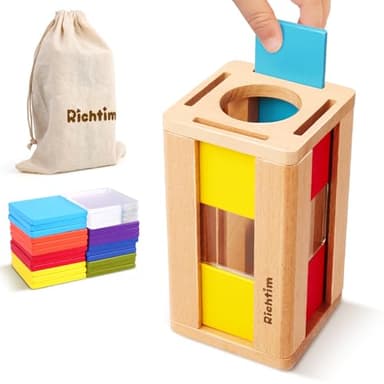 Richtim Montessori Toys for 1-3 Year Old: Color Sorting Wooden Drawer Box Toy for Toddlers Square Color Sorting - Image 1
