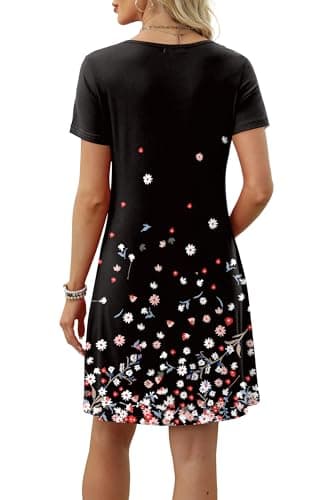 OFEEFAN Summer Dresses for Women 2025 Beach Fashion Vestidos De Verano para Mujer Women's Casual Dresses Loose U Neck Short Sleeve T Shirts Dress Sundresses wih Pockets Floral 09 XL - Image 4